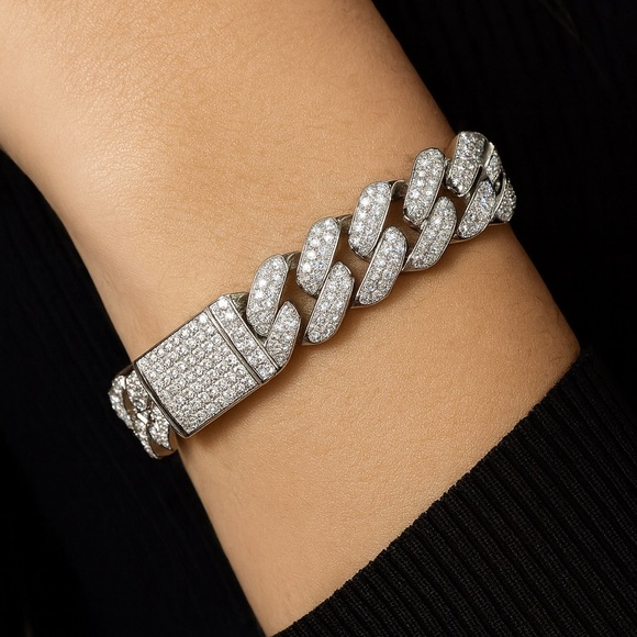 White Gold Plated Miami Cuban Link Bracelet for Men and Women - Picture 5 of 6